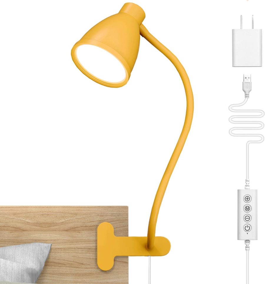 Clip on Light, 10W 38 LED Desk Lamp with Clamp, 5 Color 10 Brightness Auto Off Timer, Flexible Gooseneck Clip Lamp, Desk Lights for Office Home Bed Bedside Reading, Bright Yellow