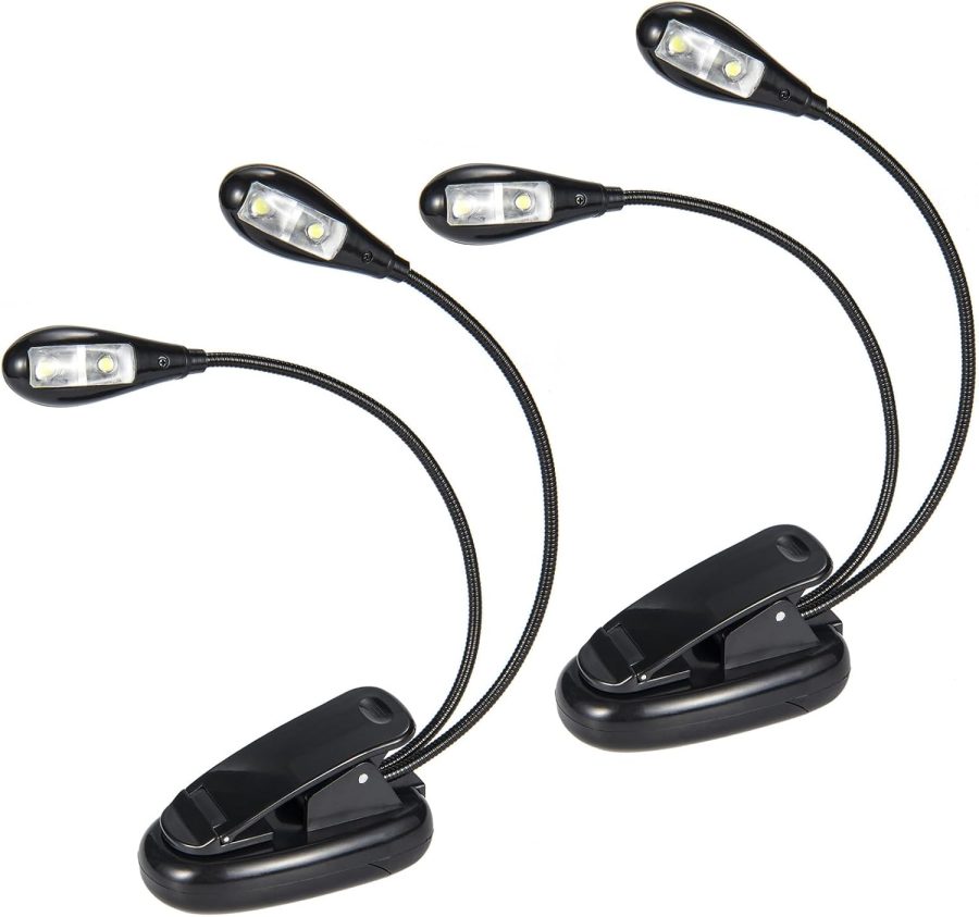 Music Stand Light 2Pack, Music Stand Light Clip On, Book Lights USB and AAA Battery Operated, Reading Lamp in Bed, 2 Brightness Levels, Ideal for Musician, Piano Player, Kids, Travel Dual Arm Black