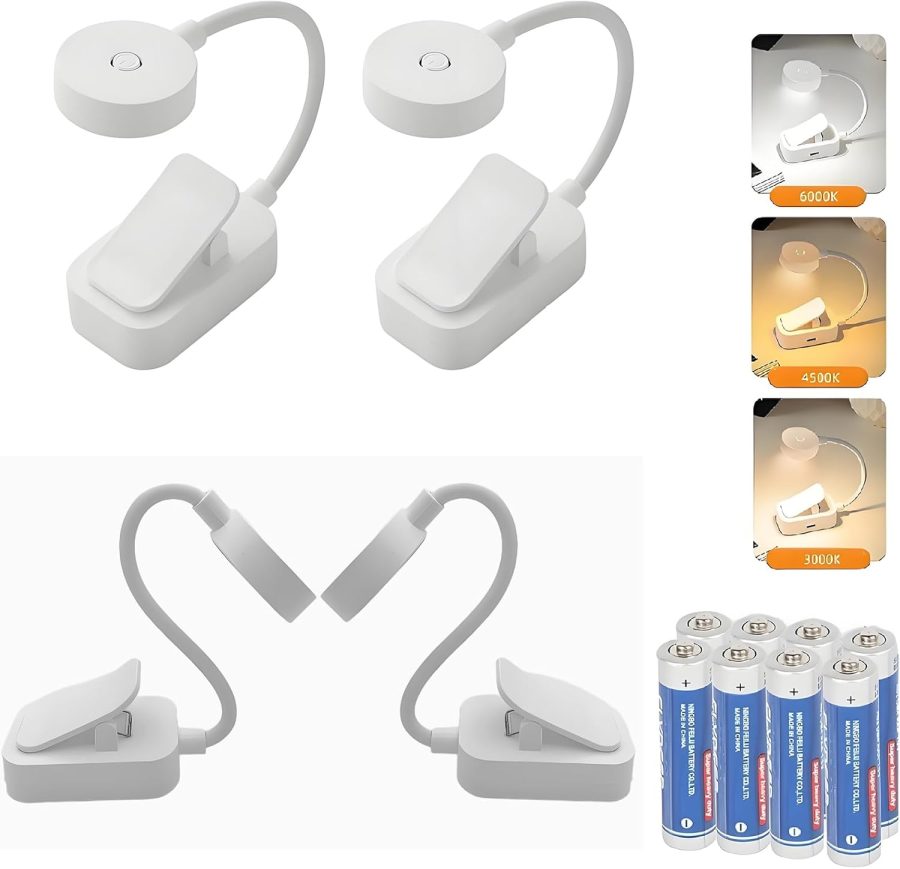4 Pack Book Light Bulk for Reading in Bed， 3 Color Temperature Reading Light，Adjustable Brightness，Clip on to Book for Reading at Night，AAA Battery Powered