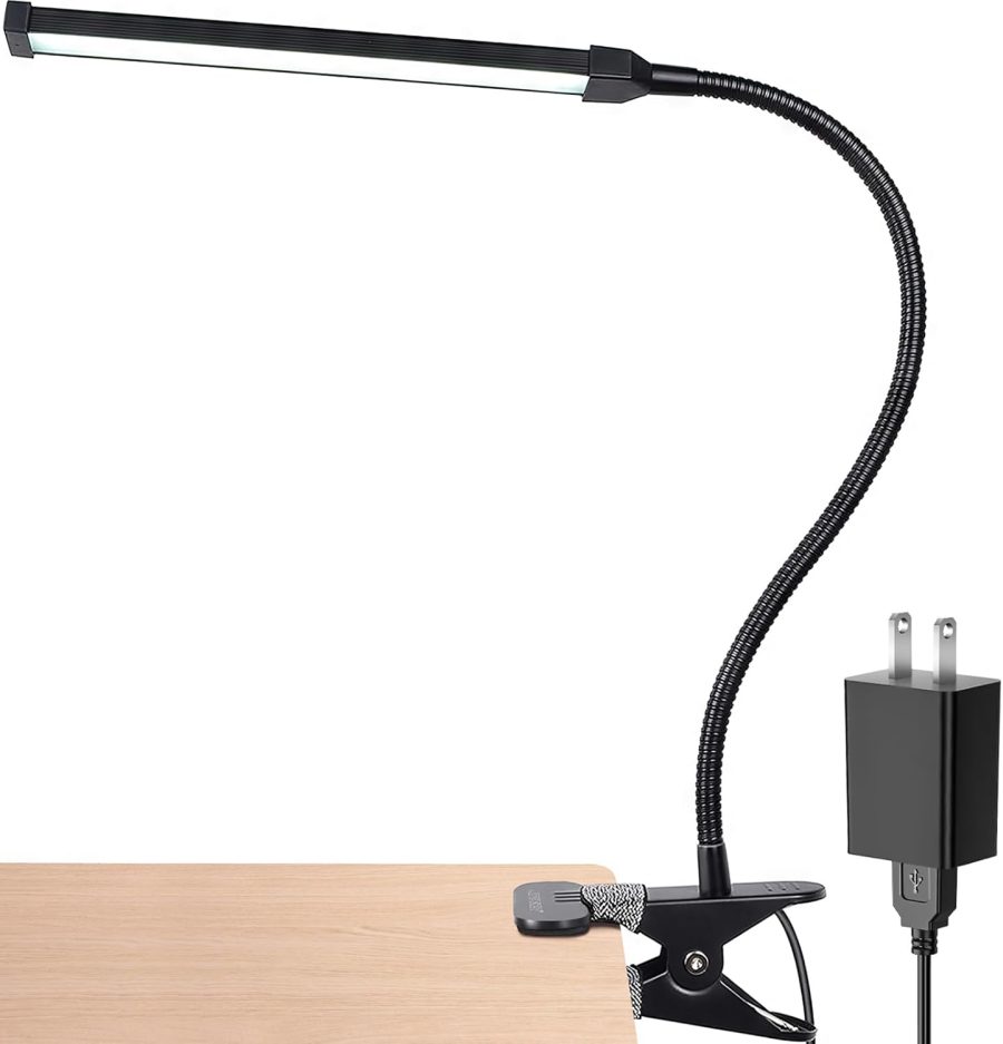 Led Clip on Light, 5W Reading Lights for Books in Bed with Gooseneck, Adjustable Color Temperature Clip Lamp, Ideal for Bedtime Reading and Piano Light, Metal, Black