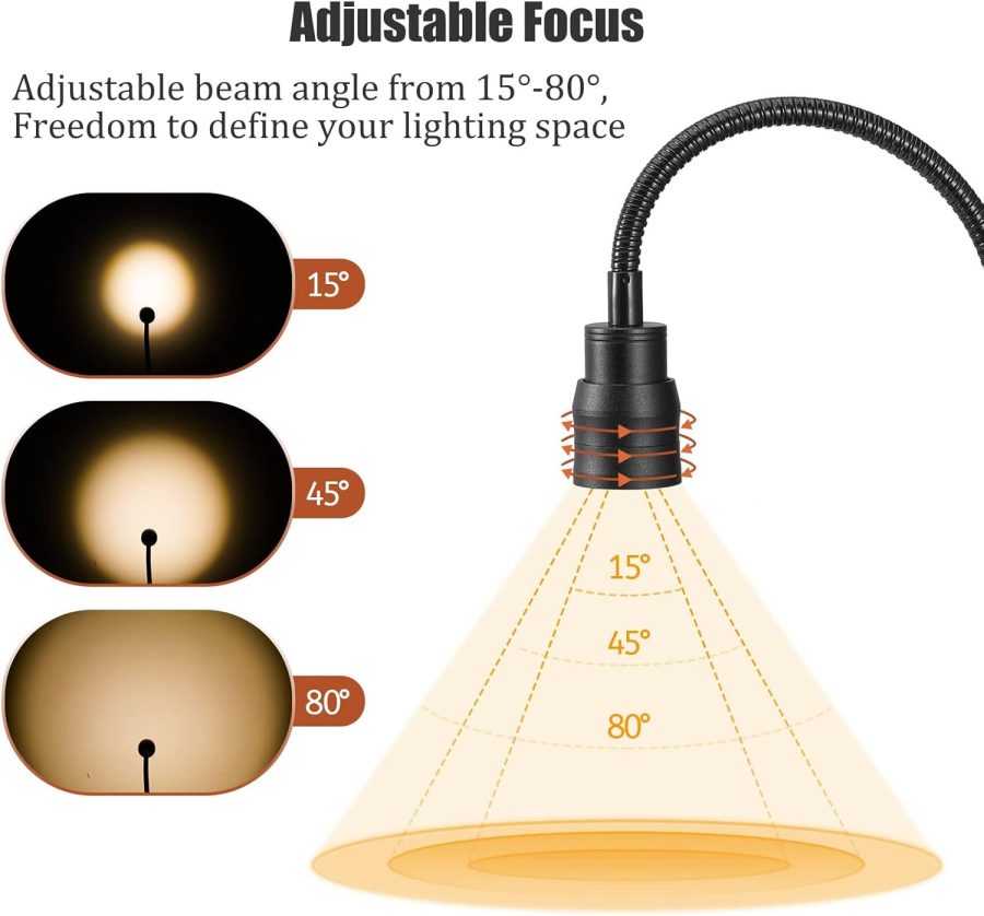 Zoomable LED Reading Lights for Bed Headboard, Clip on Spotlight Lamp for Desk, Dorm Bed, Dimmable USB Clamp Book Light with Flexible Gooseneck, Adjustable Beam Angle 15°-80° - Image 2