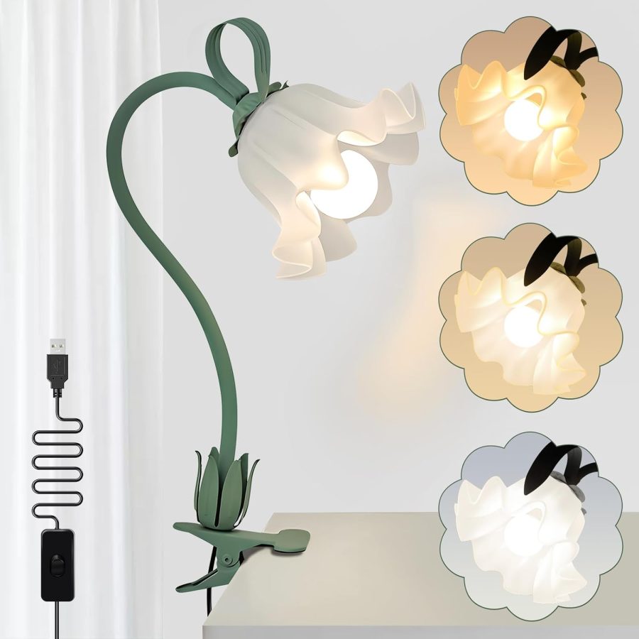 Clip On Light Reading Light, 3 Color Modes LED Book Light, Flexible Gooseneck Flower Desk Lamp for Books in Bed at Night Clip on Table, Bed Headboard, Bedside Dorm