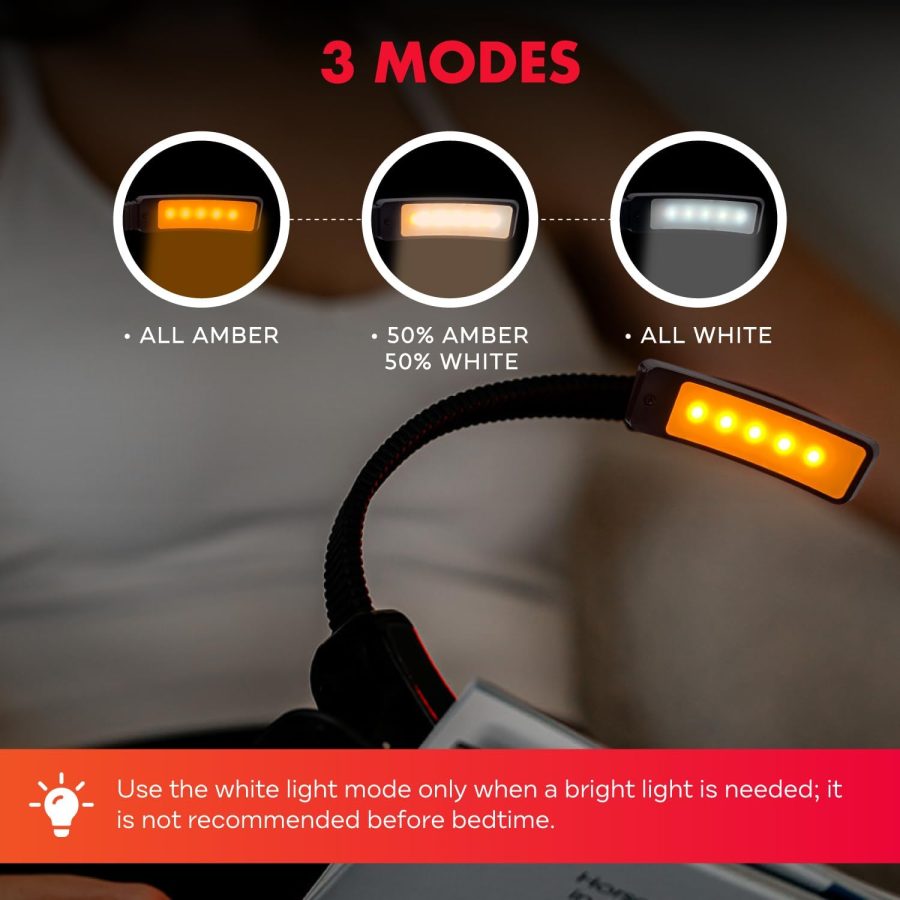 Red Light -  - Amber Light Book Lights for Reading at Night - Portable, Rechargeable Book Light Clip On with 360° Gooseneck - Reading Lights for Books in Bed - Image 2