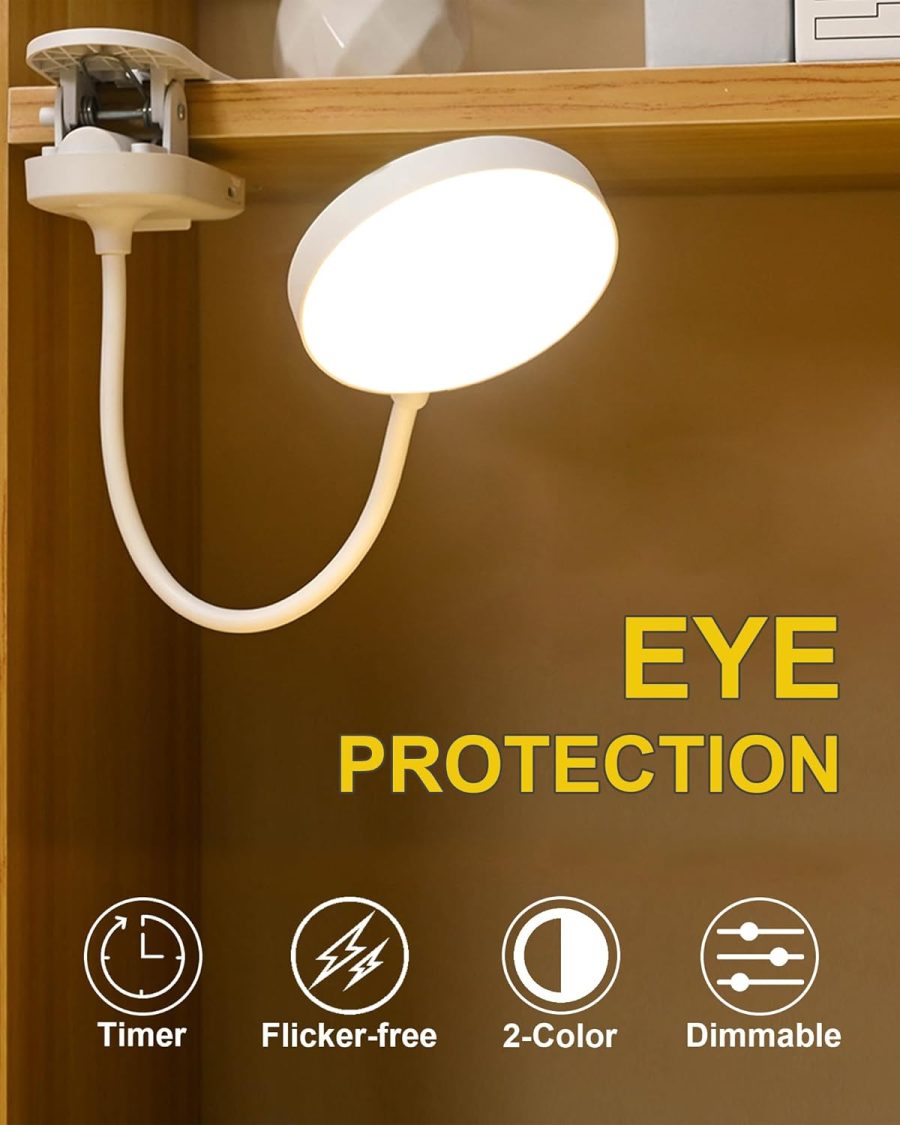 Reading Lights for Books in Bed, Clip on Light with Timer & Dimmable, Rechargeable Eye Care Red Night Light for Desk, Laptop, Table, Headboard - Image 2