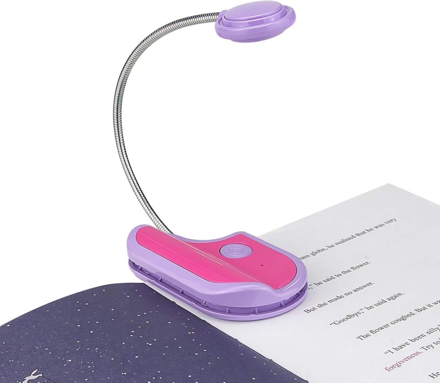Amber Reading Light Rechargeable, Book Light Kids for Reading in Bed, Clip On Reading Book Light, 2 Lighting Modes, Blue Light Blocking for Eye-Care, Small Bookmark Light for Bookworm-Violet