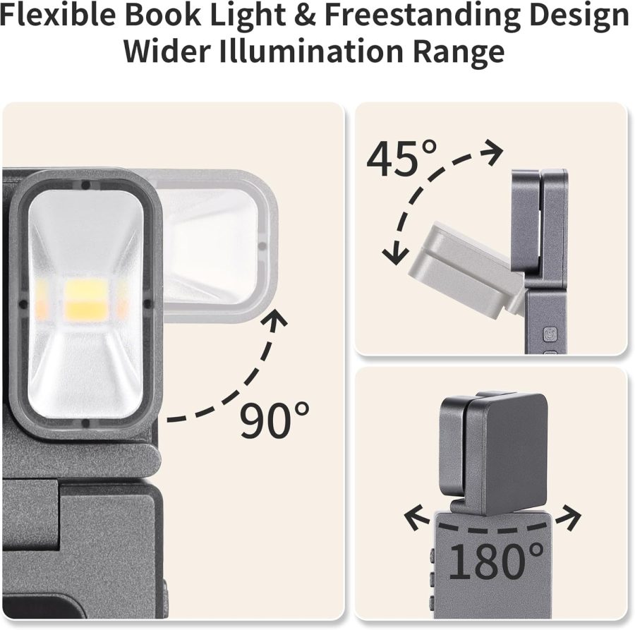 Book Light,1000mAh Dual-Heads Reading Light for Bedtime with Screen Display.Rechargeable Ultralight Clip on LED Bookmark Lamp with 5 Color,6 Brightness Levels,Timer Function.Black - Image 2