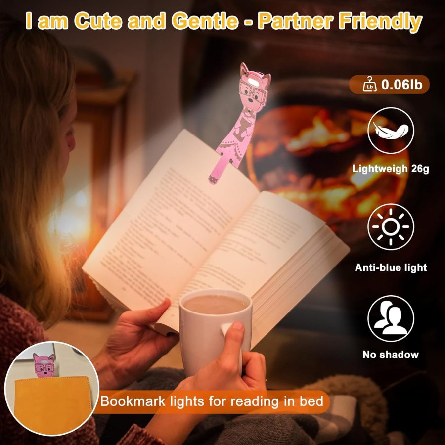Rechargeable Book Lights for Reading at Night Portable Bookmark & Clip On USB Booklight for Readers in Bed Adjustable Brightness Small Cute LED Bedside Reading Lamp for Travel (Pink) - Image 2