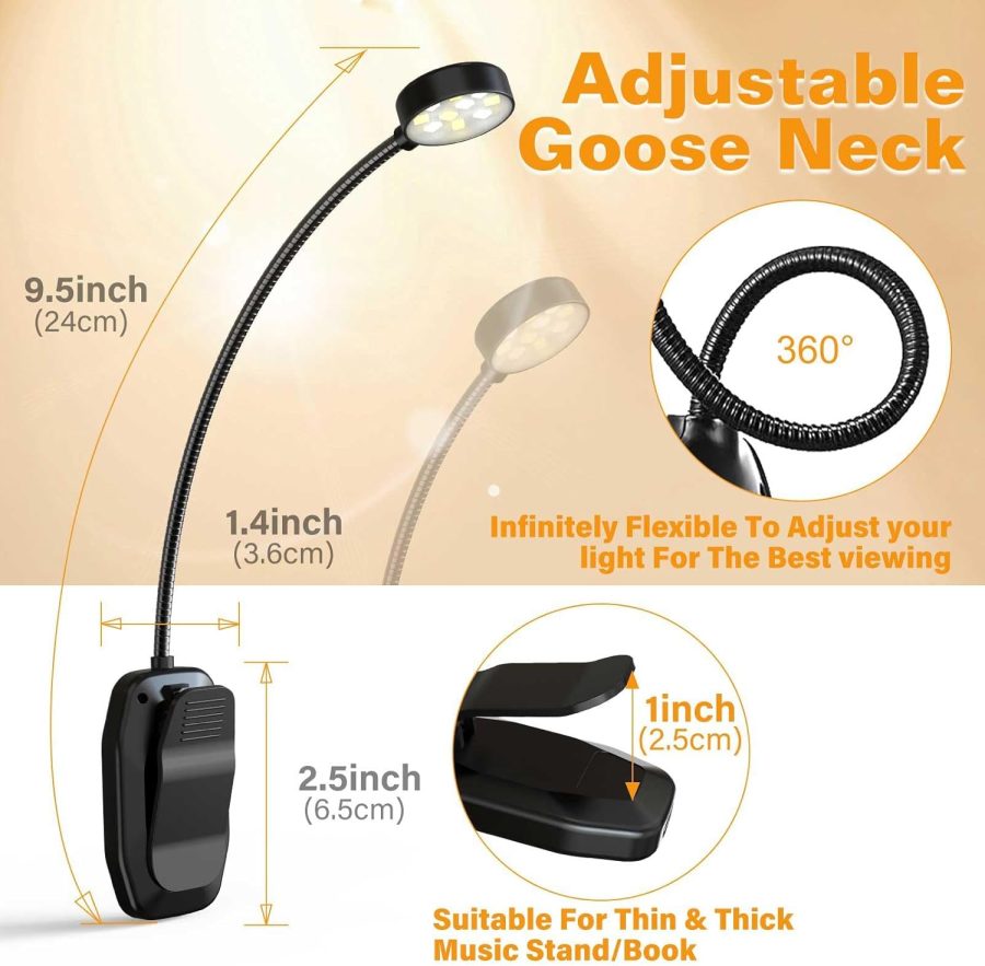 Rechargeable Book Reading Light - Adjustable Brightness, 3 Color Temperatures, 30+ Hours Runtime - Eye Care 10 LED Lamp for Reading for Bed - Image 2