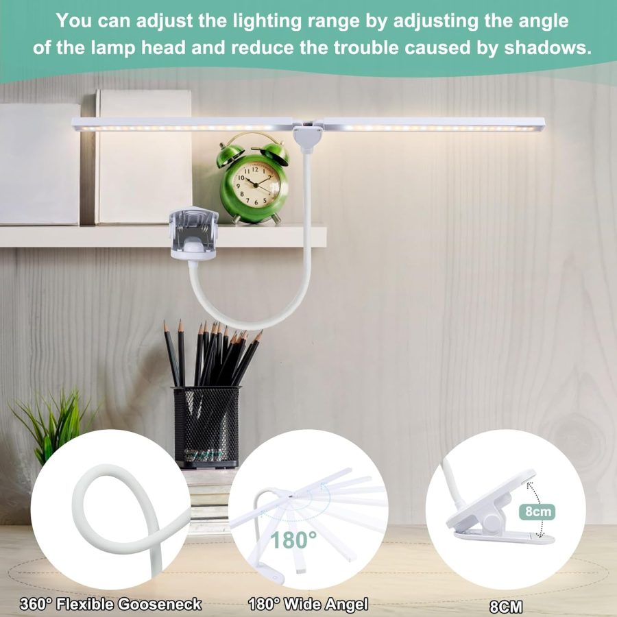 LED Reading Light with Clip, Desk Lamp 48 LEDs 2600mAh Battery USB Rechargeable Book Lights Stepless Adjustable Brightness Eye Protection Flexible Table Lamps for Bed Headboard, Home, Office - Image 2