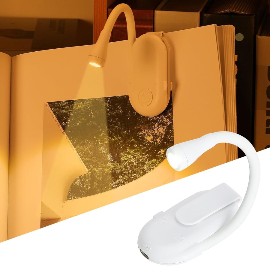 Book Light Clip on Reading Light for Bed, USB Rechargeable Book lamp, Book Gifts for Women Men, Portable 3 Color Dimmable LED Small Book Accessories for Reading Lovers(Black) (White)