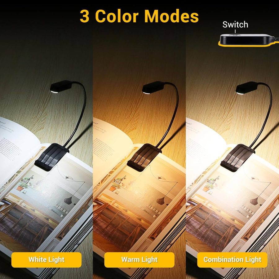 Book Light 2 Pack, Rechargeable Reading Lights for Books in Bed-Eye Caring 3 Colors, Stepless Dimming, 360° Flexible Studying Small Desk Lamp, Lightweight Clip-on LED Night Light for Book Lovers, Kids - Image 2