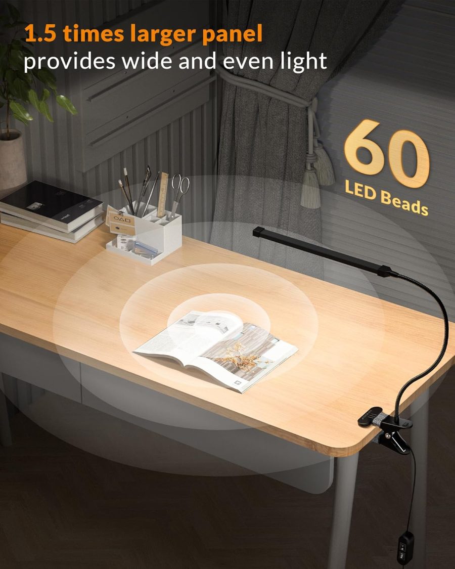 Led Clip on Light, 5W Reading Lights for Books in Bed with Gooseneck, Adjustable Color Temperature Clip Lamp, Ideal for Bedtime Reading and Piano Light, Metal, Black - Image 2